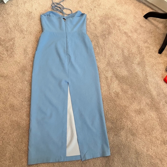 Zara blue cut-out halter top bodycon midi dress Sz L NWOT bloggers fave - Picture 9 of 16